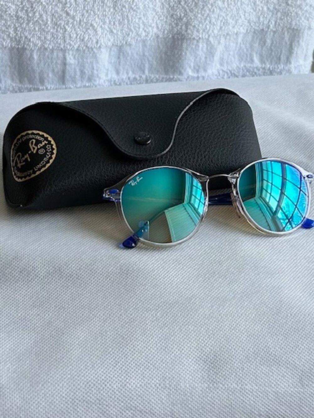Ray-Ban RB4242 Light Ray Transparent Clear Blue Mirror Sunglasses (size 49-21)